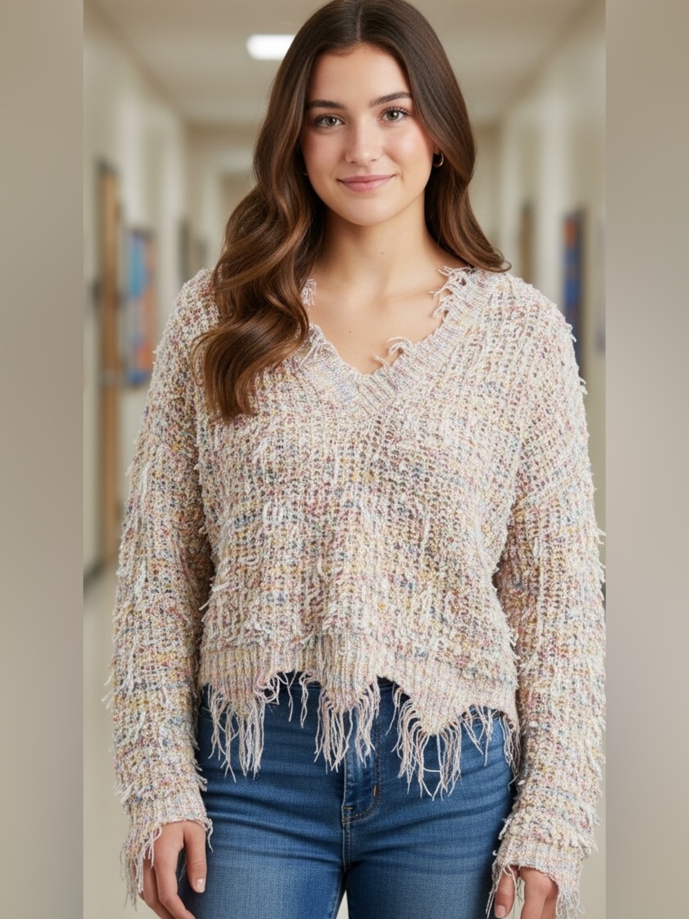 Ultra Flirt Multicolor Textured Sweater for Women Size Large